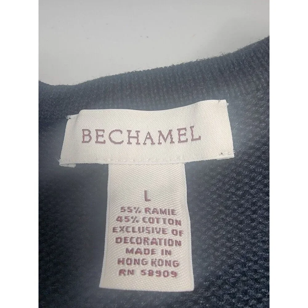 Vtg Bechamel Womens L Black Knit Embroidered Autum Leave Floral Button Cardigan
